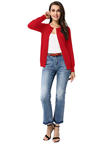 Plus Size Crew Neck Button Down Cardigans For Women(2Xl,Red) #TOP5