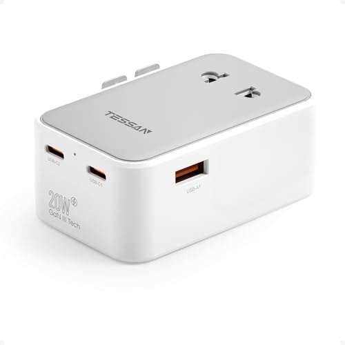 TESSAN Reiseadapter Weltweit PD 20W, Travel Adapter Worldwide mit 2 USB C und 1 USB A, Reisestecker Adapter Weltweit, Internationaler Steckdosenadapte