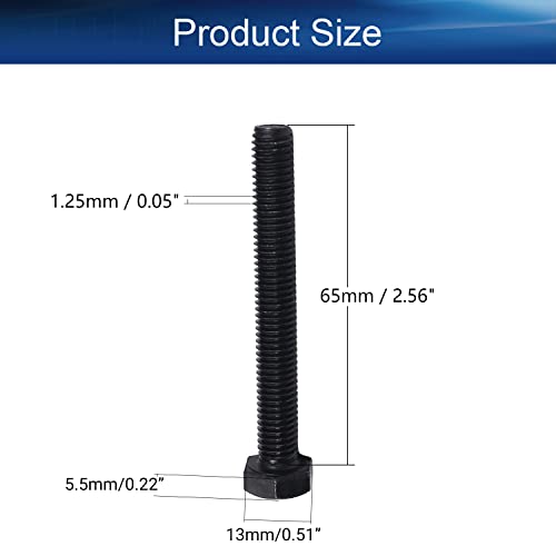 Image of M8 x 75mm Carbon Steel Grade 8.8 External Hex Head Screw Bolts Metric Thread Hexagon Bolts Fastener, 80.5 x 13 x 13mm (Lx W x H) for Machinery Furniture Hardware Black 5pcs