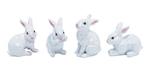 TII Set of 4 Ceramic White Rabbits in White Speckle Glazed Finish, 3 to 4 Inches High, Easter Bunny Decor