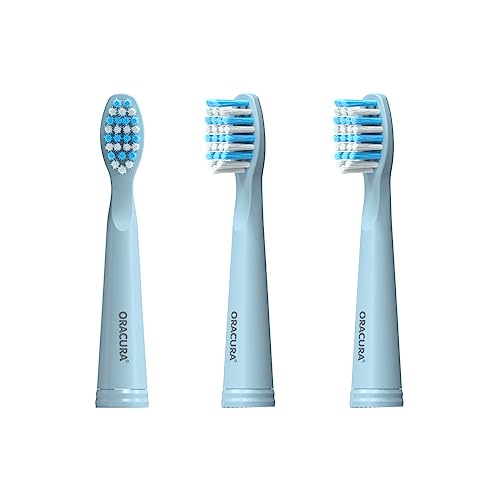 ORACURA® Sonic Electric Toothbrush Heads for SB100 & SB200 (Blue, Pack of 3) – Soft DuPont Bristles, Flexible Design, Prevents Tooth Abrasion, Thorough Cleaning