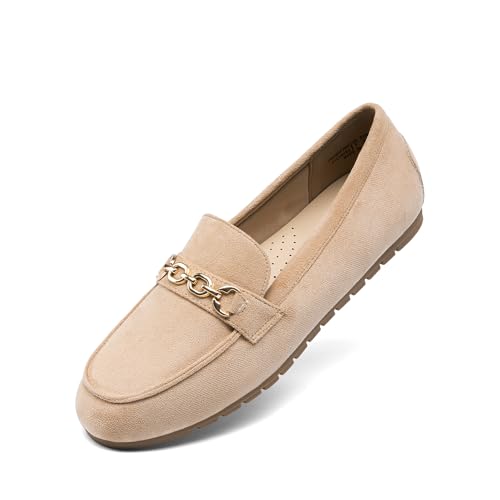 DREAM PAIRS Loafers for Women Casual Comfortable Slip On Flat Shoes Lightweight Leisure Work Shoes Comfort Walking Shoes 6.5 Camel