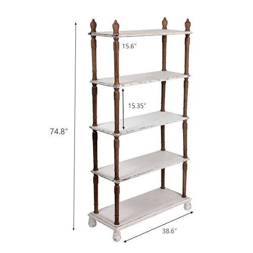 SOFE-Farmhouse-Bookcase-Shelf-Wood-Book-Shelf-74-Inch-Tall-5-Tier-Distressed-White-Shelving-Units-and-Storage-Free-Standing-Shelves-for-Storage-Living-Room-Study-Room-Kitchen SOFE Farmhouse Bookcase Shelf Wood Book Shelf 74 Inch Tall 5 Tier Distressed White Shelving Units and Storage Free Standing Shelves for Storage Living Room Study Room Kitchen