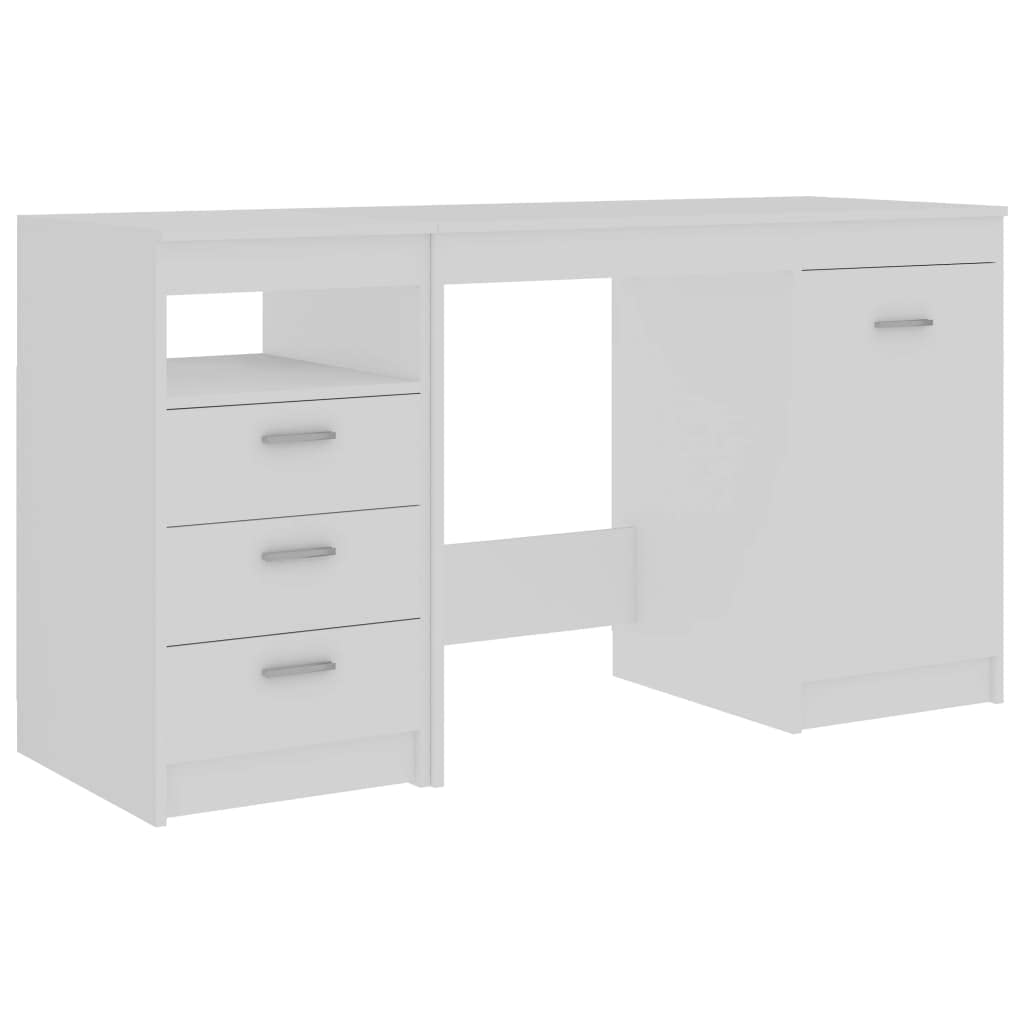 Weißer Schreibtisch aus Holzwerkstoff 140x50x76 cm mit 3 Schubladen und Tür, Stauraum für Büro und Homeoffice, kompakt für PC, Laptop, Gaming, ergonomisch für Kinder und Jugendliche