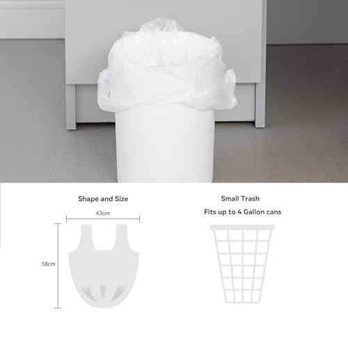 Image of WAIKAS 4 Gallon Trash Bag with Handles, Pack of 88, Multipurpose Small Garbage Bags for Home, Office, 43x58cm,3.8g /pcs, Unscented, White
