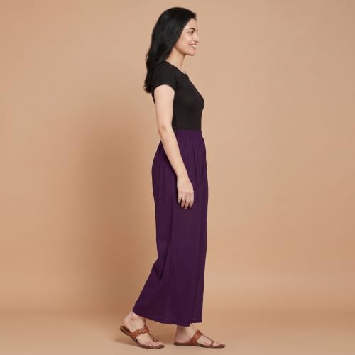 Image of FASHION GALLERY Women's Solid Rayon Palazzo Pants | Relaxed Fit Full Length Wide Leg Palazzo | Elastic Waist Comfortable Casual Lounge Office Ethnic Flared Trousers for Women