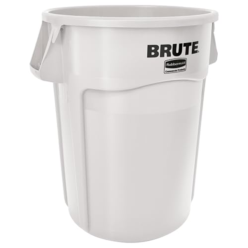 Image of Rubbermaid Commercial Products BRUTE Heavy-Duty Round Garbage Can with Venting Channels, 44 Gallon, White, Waste Container for Landscapers /Construction Sites /Restaurants /Offices /Warehouses /Home