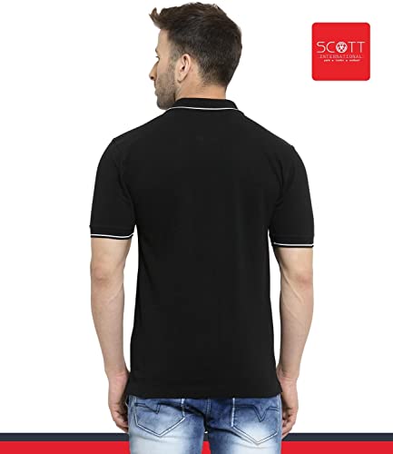 Image of Scott International Men's Regular Fit Organic Cotton Polo T-Shirt (Black with White, Medium)