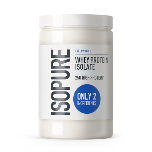Isopure Aislado de Proteína de Suero sin Sabor – 25g de Proteína por Ración, Bajo en Azúcar y Grasas, Sin Aromas ni Edulcorantes Artificiales, Solo 2 Ingredientes, 435g