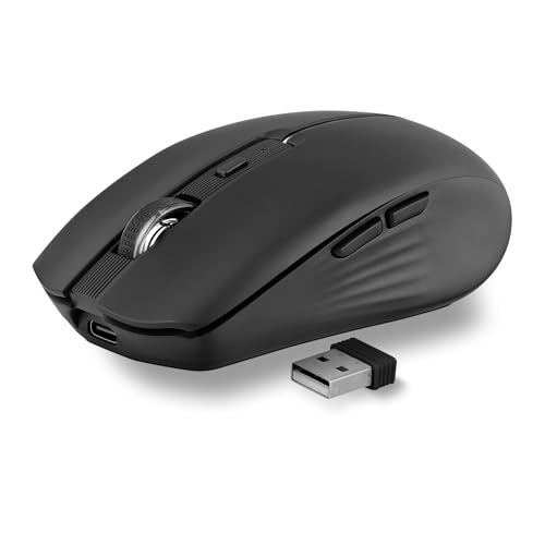 T'nB Kabellose Maus, Dual Mode Bluetooth und USB-A, Wiederaufladbar, Lange Akkulaufzeit, Leise, 1600 DPI Genauigkeit, 6 Tasten, Kompatibel mit Windows, Linus und MacOs - Schwarz