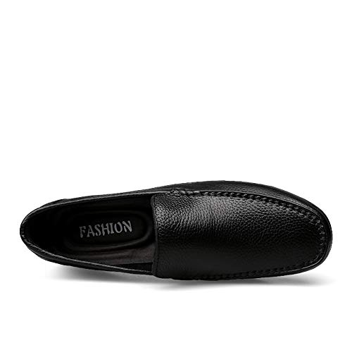 Breathable Driving Loafer for Man Soft Casual Boat Shoes Business Lined Oxford Slip On Style Genuine Leather Round Toe Flat Heel(Black,10 M US)2