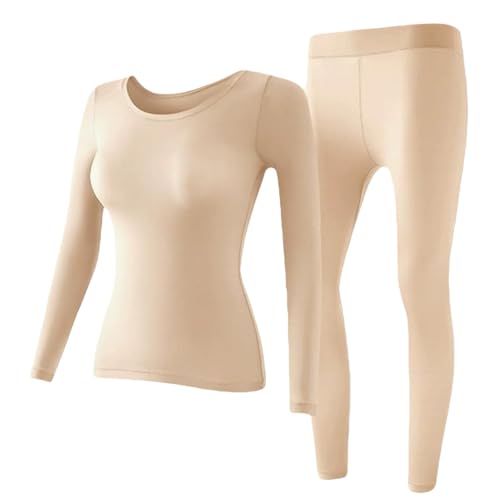 Women's Ultra Thin Seamless Thermal Underwear, Seamless Elastic Soft Winter Base Layer Set. Fashion Shapewear Women (Skin tone,XL (130-170 lbs))