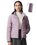 BOSIDENG Lightweight Women's Down Jacket Portable Water-Resistant Puffer Jacket Fall Coat with Stand Collar for Outdoors Travel(Lavender,S)