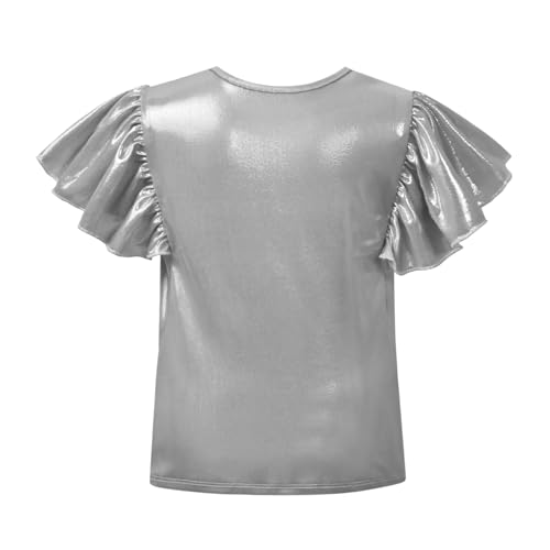 Image of Mirawise Girls Shirts Metallic Tops Clothes Tshirt Ruffle Short Sleeve Tee Size 6-14