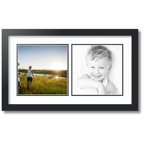 ArtToFrames Collage Photo Frame Double Mat with 2-9x9 Openings with Satin Black Frame and Super White mat.