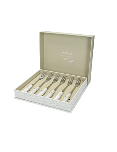 Set 6 Forchettine Dolce Acciaio Inox Riccioli di fata Brandani 52417 con Scatola Regalo Manico Porcellana Decorata