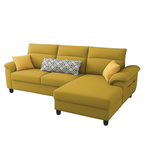 Image of Casaliving Seams RHS 4 Seater L Shape Sofa for Living Room (Yellow Fabric) Premium Fabric Sofa