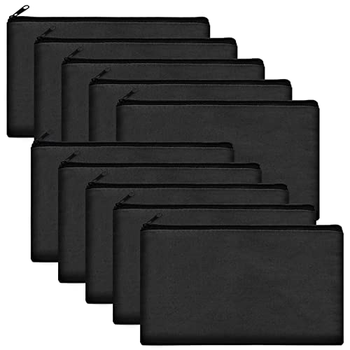 Image of Legigo 10 Pack Blank DIY Craft Bag Canvas Pen Case Blank Makeup Bags - Canvas Pencil Bag Cotton Canvas Cosmetic Bag Multi-Purpose Travel Cosmetic Bag 8.3 x 5 Inch, 10pack black, Canvas Makeup Bags