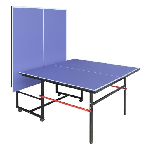 KL KLB Sport 8Ft Mid-Size Ping Pong Table, Foldable & Portable Table Tennis Table Set for Indoor Games with Net, 2 Table Tennis Paddles and 3 Balls (Blue)