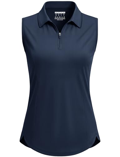 Image of MAGCOMSEN Womens Golf Shirts Sleeveless 1 /4 Zip Collared Polo Shirt UPF 50+ Quick Dry Workout Tank Tops Tennis