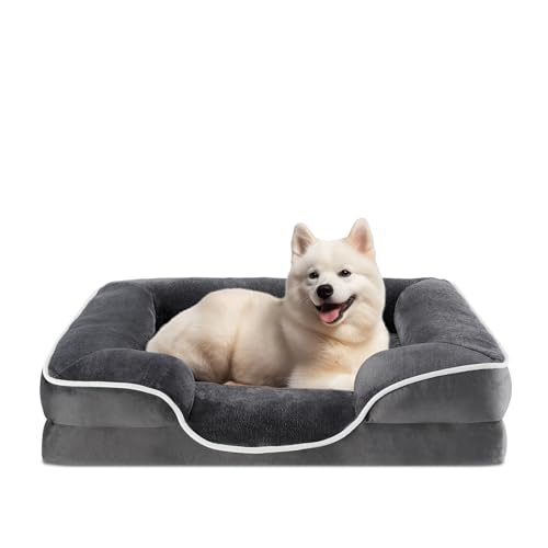 Sweetcrispy Orthopedic Dog Bed, Memory Foam Puppy Sleeping Sofa for Medium Pets with Washable Removable Cover Non-Slip Base Waterproof Liner Egg Crate, Classic Grey, 28' L x 23' W x 6.5' Th
