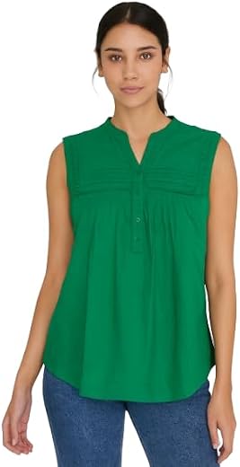 NOBARR Women's Green Cotton Loose Fit Sleeveless Top