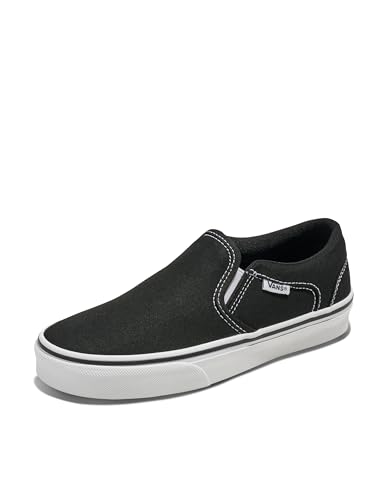 Vans Big Kids' Asher Slip-On Shoe - Casual Fashion Sneakers for Boys & Girls. Canvas Black/White. 3.5