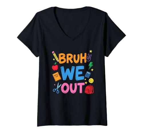Women's Bruh We Out Teacher Student Last-Day of School End of Year V-Neck T-Shirt