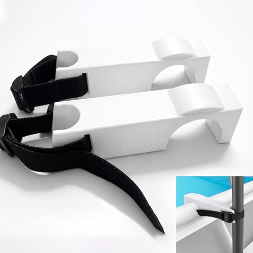 2 Pcs Pool Ladder Stabilizer Bracket – White Support Clip with Adjustable Strap & Buckle, Helps Reduce Movement, Compatible with Intex Above Ground Pool Ladders (36–48 Inch Wall Height)
