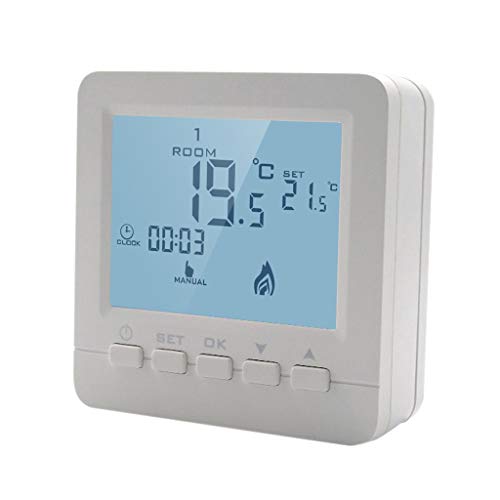 Preisvergleich Produktbild Hergon Digital Thermostat, Programmierbare LCD Gas Kessel Raum thermostat Smart Temperature Controller Gas Boiler Kontrolle, Weiß Hintergrundbeleuchtung