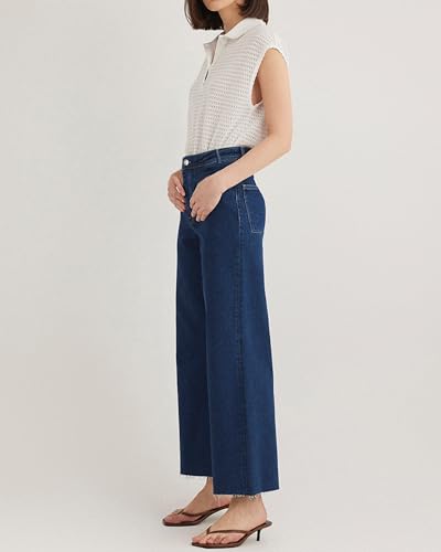 Women's Trendy High Waisted Straight Wide Leg Cropped Jeans Stretchy Denim Pants Frayed Hem4