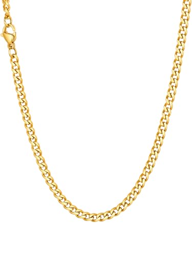 Richsteel Collar de Oro Hombre Men Necklace Cadena Cubana Hip Hop Collar Eslabon 3mm Ancho 46cm Largo, Caja de Regalo