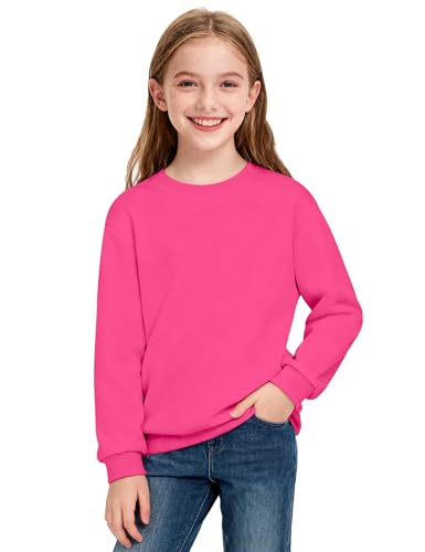 Auranso Girls Sweatshirt Kids Crewneck Long Sleeve Shirts Casual Pullover Tops Rose Red 13-14 years