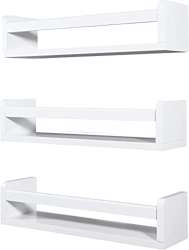 Image of WooDinto MDF Floating Wall Shelf | Bookshelf & Organizer for Living Room, Bedroom, Office (White, Floating Set of 3 - White - 18 Inch)