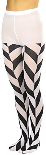 Image of ToBeInStyle Women's Harlequin Checkered Diamond Optical Illusion Opaque Tights Pantyhose - Black & White