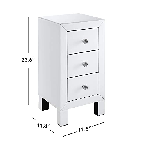 Momojann Glass Nightstand, Crystal End Table With 3-Drawers, Accent White End Table, Bedroom Mini Cabinet #TOP1