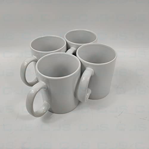COS 4 x 340ml White Coffee Mugs - Ceramic Stoneware - Tea Latte Cappuccino Cups Set with Handle