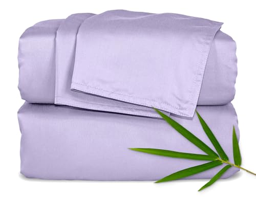 Image of Pure Bamboo King Sheets, Genuine 100% Organic Viscose Derived from Bamboo Bed Sheet Set, Luxuriously Soft & Cooling, Double Stitching, 2 Year Quality Promise (King, Lavender)