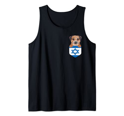 Israel Flag Border Terrier Dog In Pocket Tank Top, Black