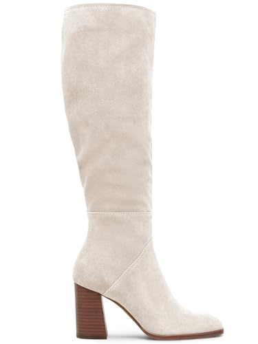 Coutgo Womens Knee High Boots Square Toe Chunky Block Heel Side Zipper Faux Suede Long Boots Fall Winter Shoes4