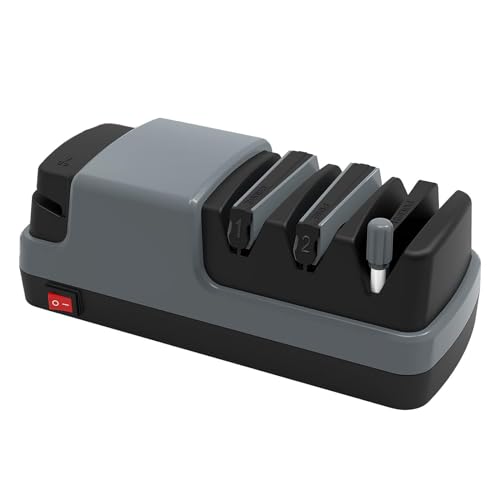 Aiguiseur Couteaux Electriques 4 en 1 Eguiseur De Couteau Professionnel Avec Des Abrasifs 100% Diamantés Et Des Guides D'angle De Précision. Affuteur,Gray