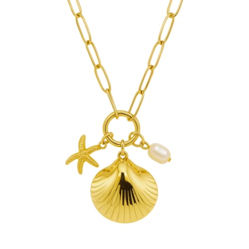 Collier Femme en Acier Doré Inoxydable Étoile de Mer Bijou Bohème Résistant Eau
