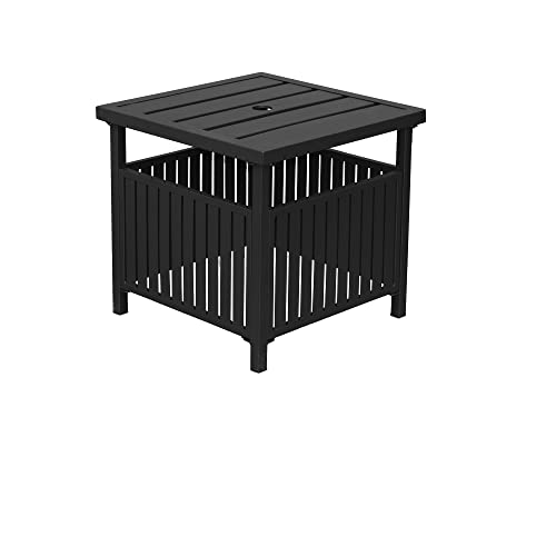 WAGLOS Patio Steel Bistro Dining Table with Umbrella Hole, Outdoor Leisure Coffee Table,Square Umbrella Table for Porch,Backyard,Garden,Black