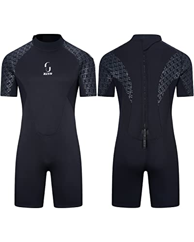 Mens 3mm Shorty Wetsuit Womens Neoprene Full Body Diving Suit Back Zip Dive Skin for Diving Canoe Spearfishing Surfing Snorkeling Swimming Suits(Men Black L)