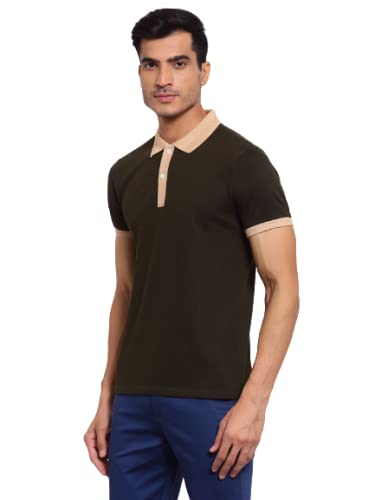 Image of Style Quotient Men Olive Green Polo Collar Pockets T-Shirt