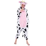 Spooktacular Creations Unisex Adult Pajama Plush Onesie One Piece Cow Animal Costume (Large)