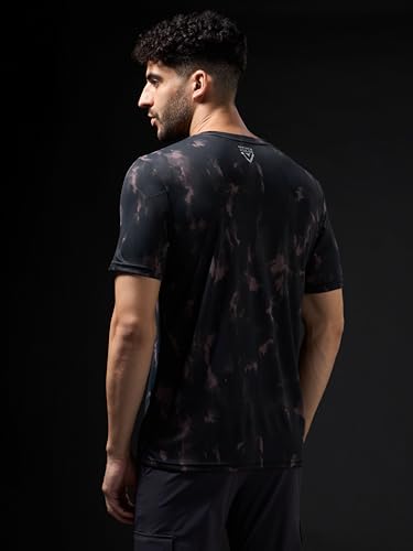 Image of TECHNOSPORT Men's 100% Polyester Regular Fit Half Sleeve Printed Crew Neck T-Shirt with Techno Dry, Anti Microbial Properties for Gym, Workout and Regular Use