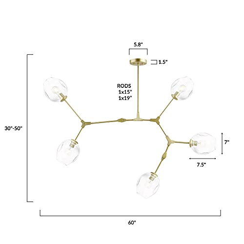 Light Society Thurston 5-Light Adjustable Chandelier Pendant, Matte Gold With Clear Glass Shades, Modern Lighting Fixture (Ls-C126) #TOP5