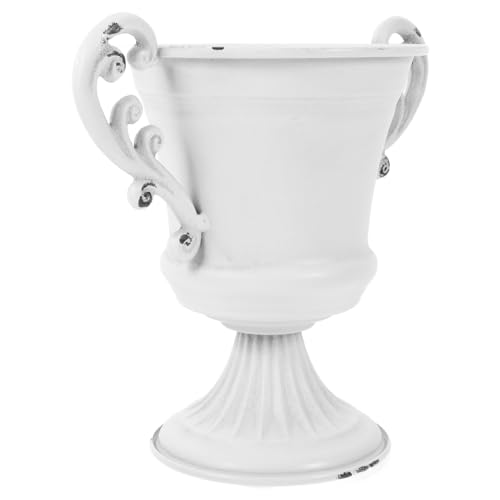 GLEAVI Vintage Pedestal Vase Flower Pot, Small Outdoor Planter Urn for Garden and Wedding Table Decorations, High Footed Rustic Floral Centerpiece for Outdoor Plants