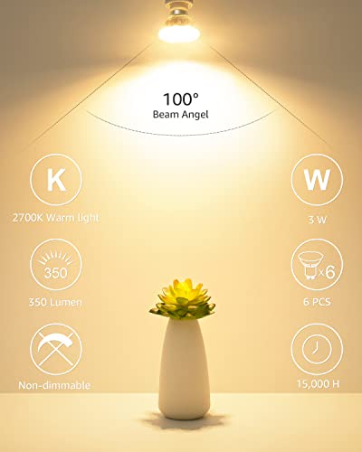 Le Gu10 Led Light Bulbs Non-Dimmable, 2700K Soft Warm Light Gu10 Bulb Replacement For Recessed Track Lighting, 3W Led Bulbs With 100°Flood Beam For Kitchen, Range Hood, Living Room, Bedroom, 6 Pack #TOP1